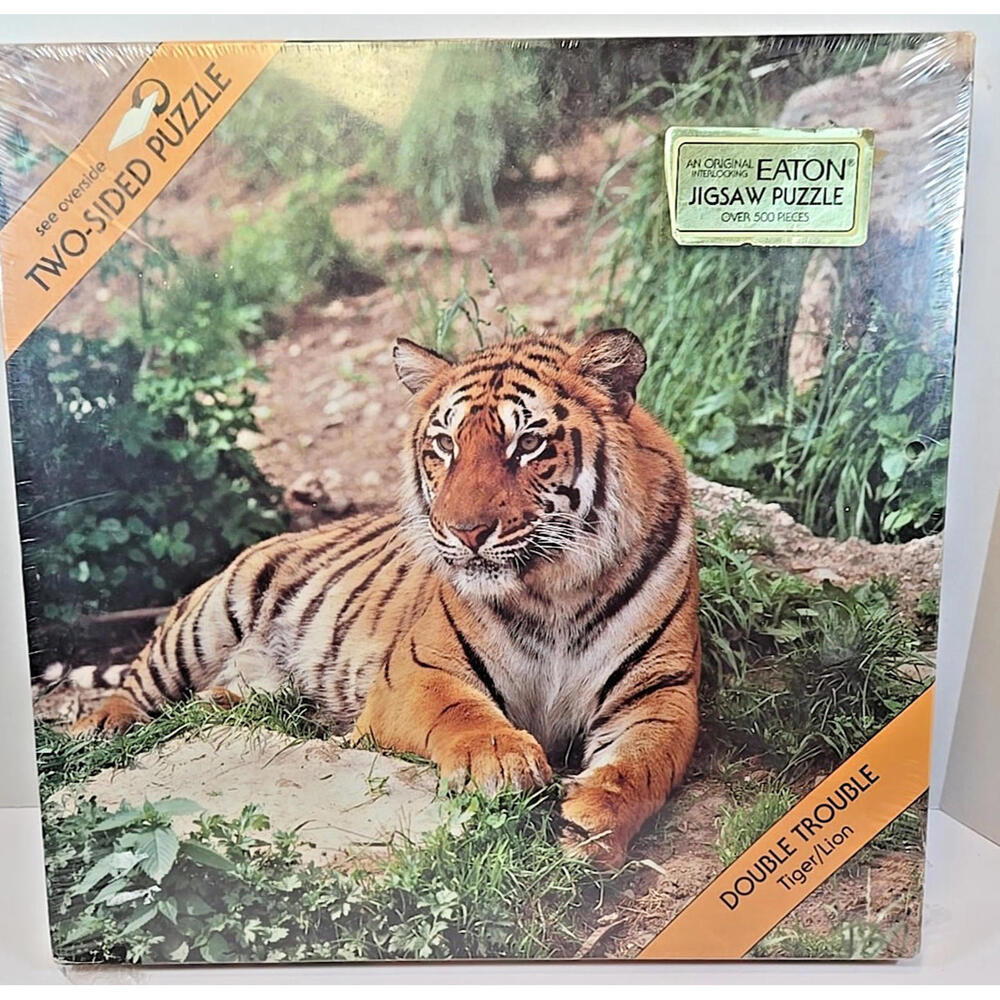 Vintage Tiger/Lion Double Trouble Two Sided Puzzle 500+ Pieces Eaton 1985 Sealed